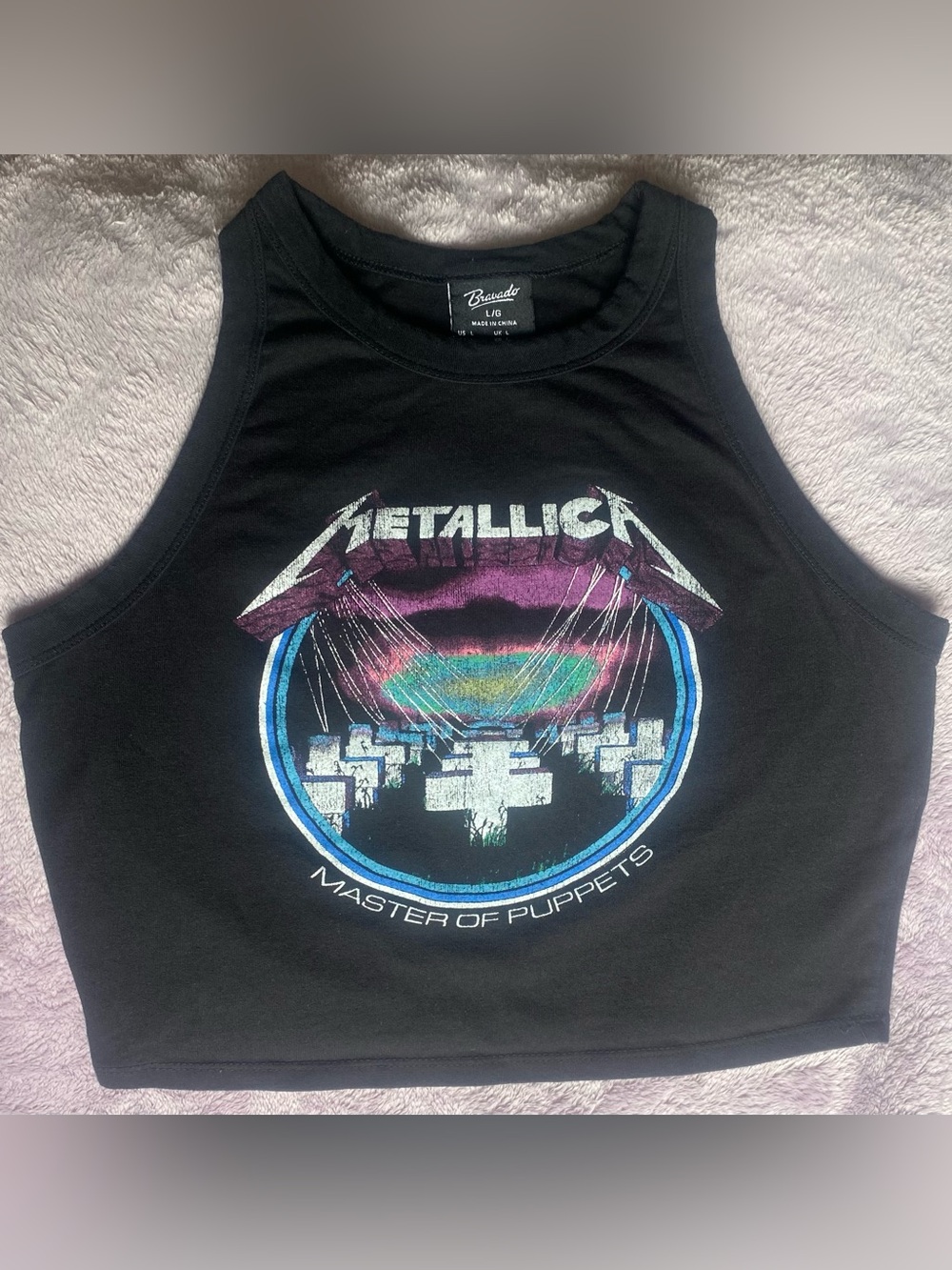 Metallica Master of Puppets Band Tee Crop Tank Top Black Large Y2K Grunge Rock